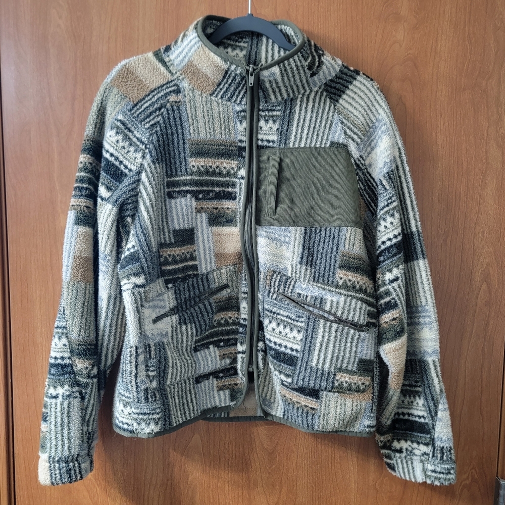 New In Boutique Fleece Zip Up Jacket Abstract Multi Patterned Size Medium - Picture 1 of 7